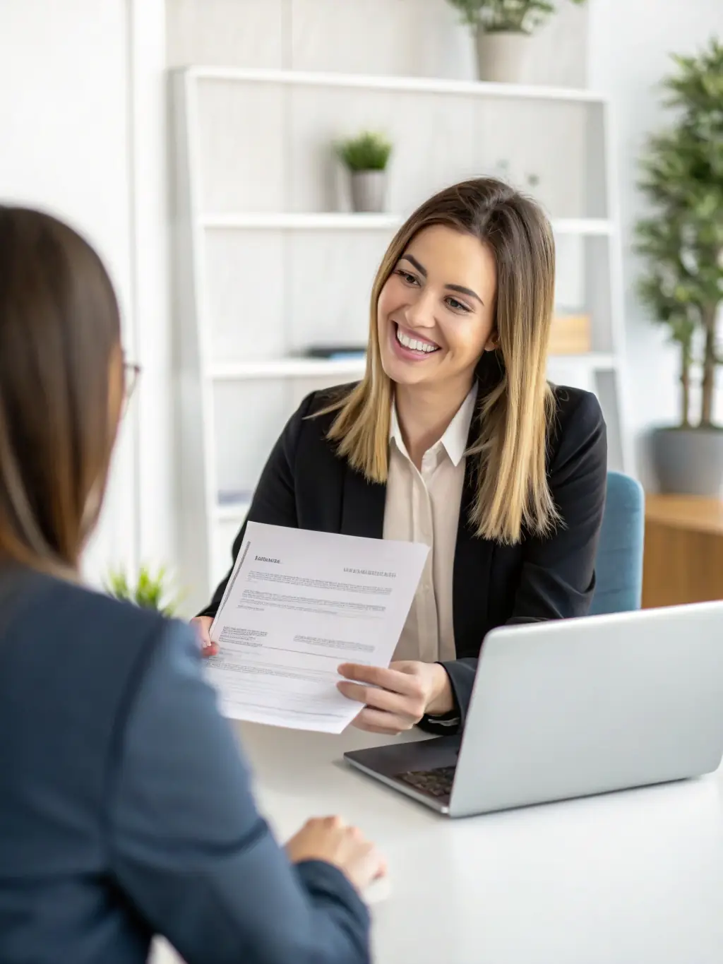 A human resources manager conducting an interview with a potential employee for Junico's defence subsidiary.